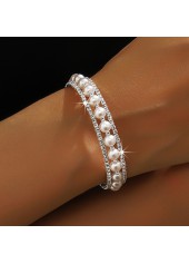 Silver Diamond Pearl Hollow Alloy Bracelet