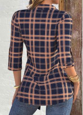 Navy Plaid 3/4 Sleeve Fake Two Piece Twinset | thumb picture 