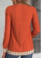 Orange Button Striped Long Sleeve V Neck Sweatshirt | thumb picture 