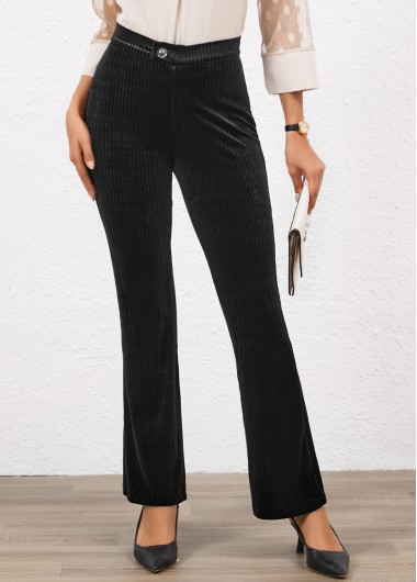 women clothes image of Black Button Flare Leg High Waisted Pants
