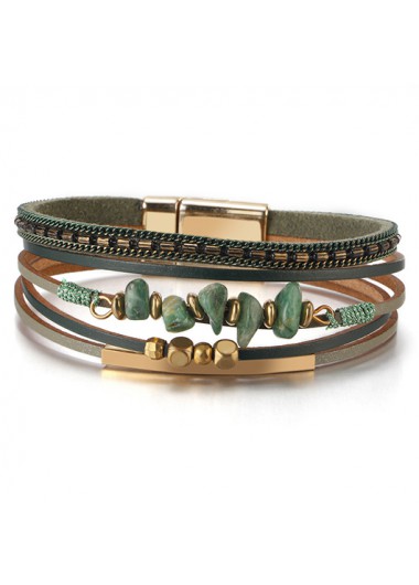 women clothes image of Green Faux Leather Stone Beads Bracelet