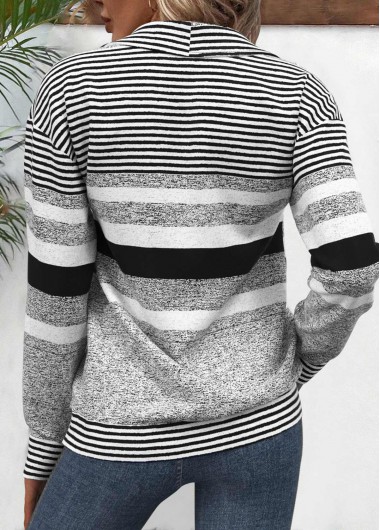 Black Circular Ring Plus Size Striped Long Sleeve Sweatshirt