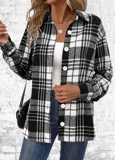 Modlily Black Button Plaid Long Sleeve Shirt - S