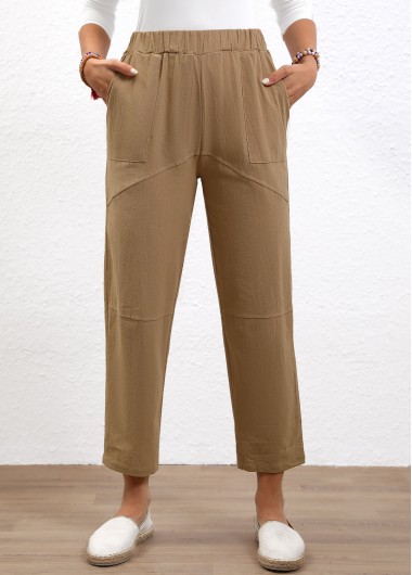 women clothes image of Light Coffee Elastic Waist High Waisted Pants