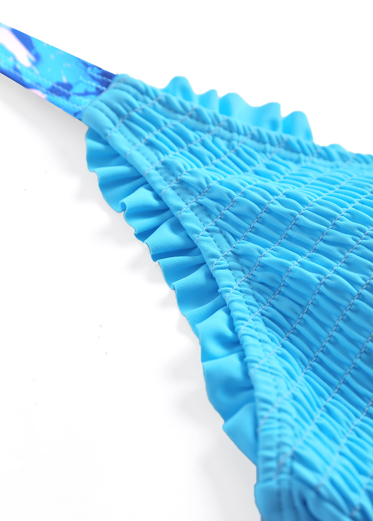 Smocked Tropical Plants Print Cyan Tankini Set | picture 