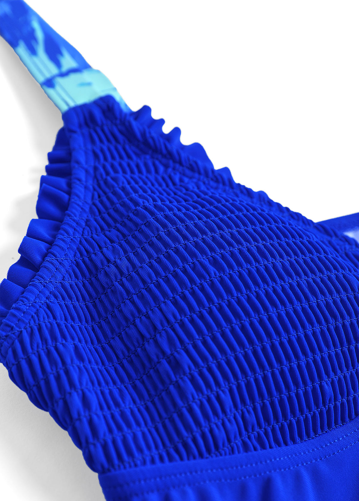 Smocked Tropical Plants Print Royal Blue Tankini Set | picture 