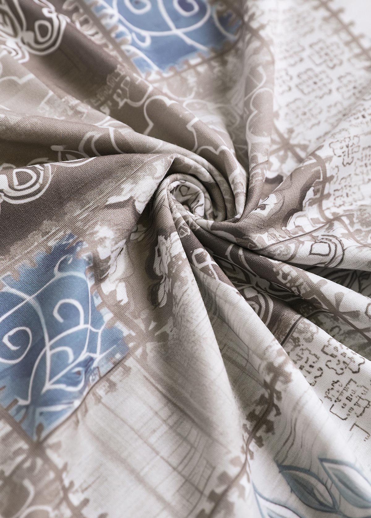 Plus Size Light Coffee Patchwork Geometric Print T Shirt | picture 