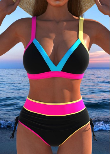 Contrast Binding High Waisted Black Bikini Set | picture 