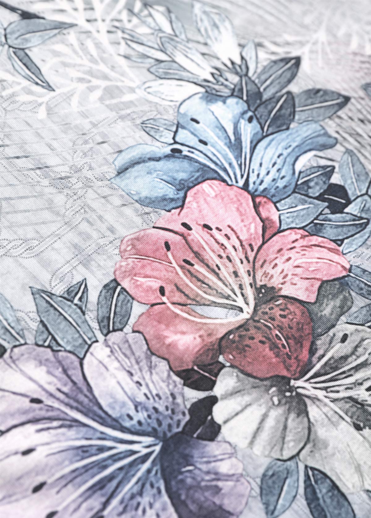 Grey Button Random Floral Print Short Sleeve T Shirt | picture 