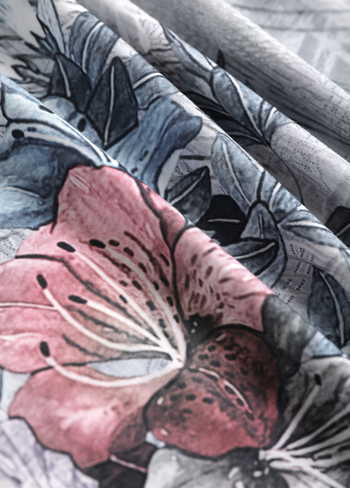 Grey Button Random Floral Print Short Sleeve T Shirt | picture 