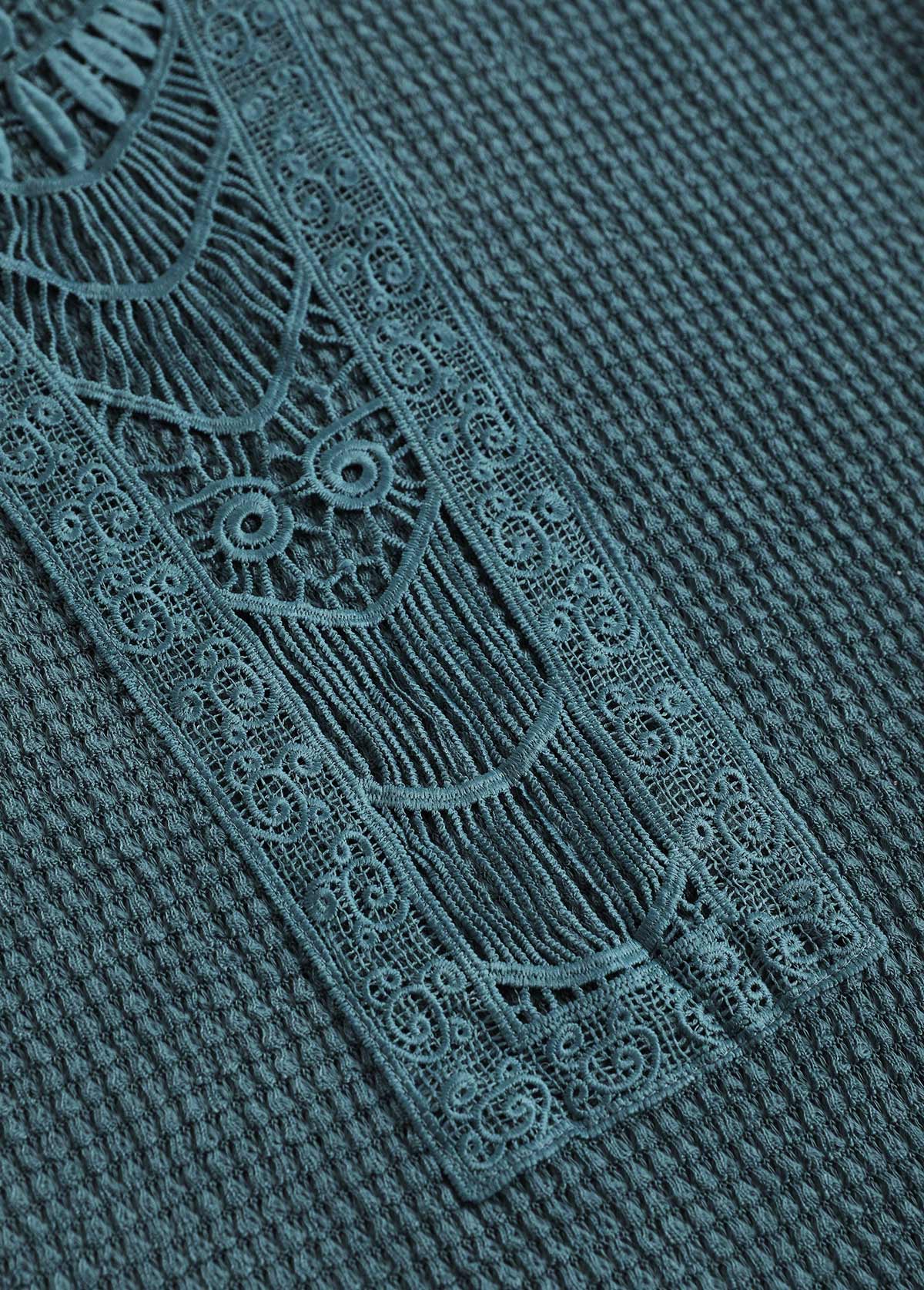 Blue Patchwork Short Sleeve Round Neck T Shirt | picture 