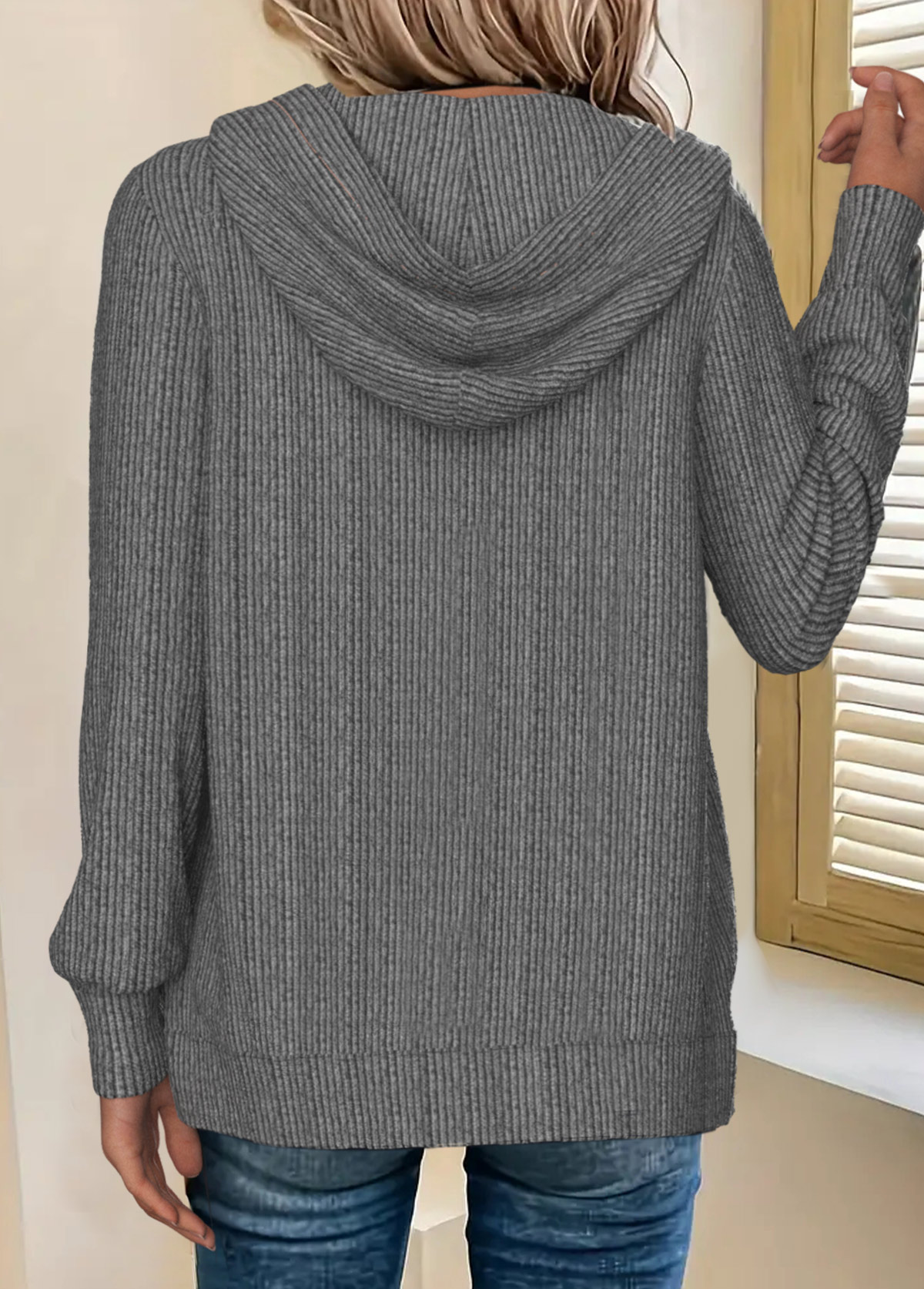 Dark Grey Marl Zipper Long Sleeve Hoodie | picture 