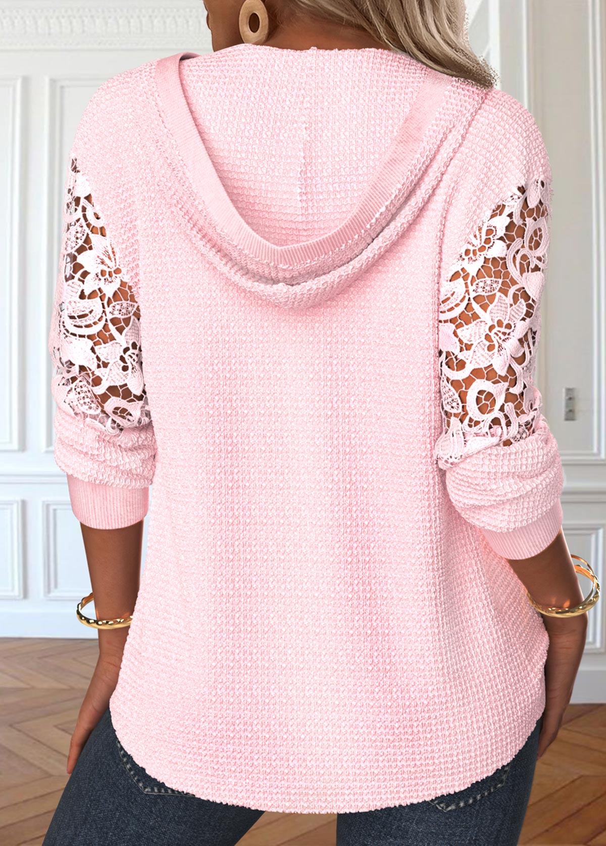 Light Pink Lace Long Sleeve Hoodie | picture 