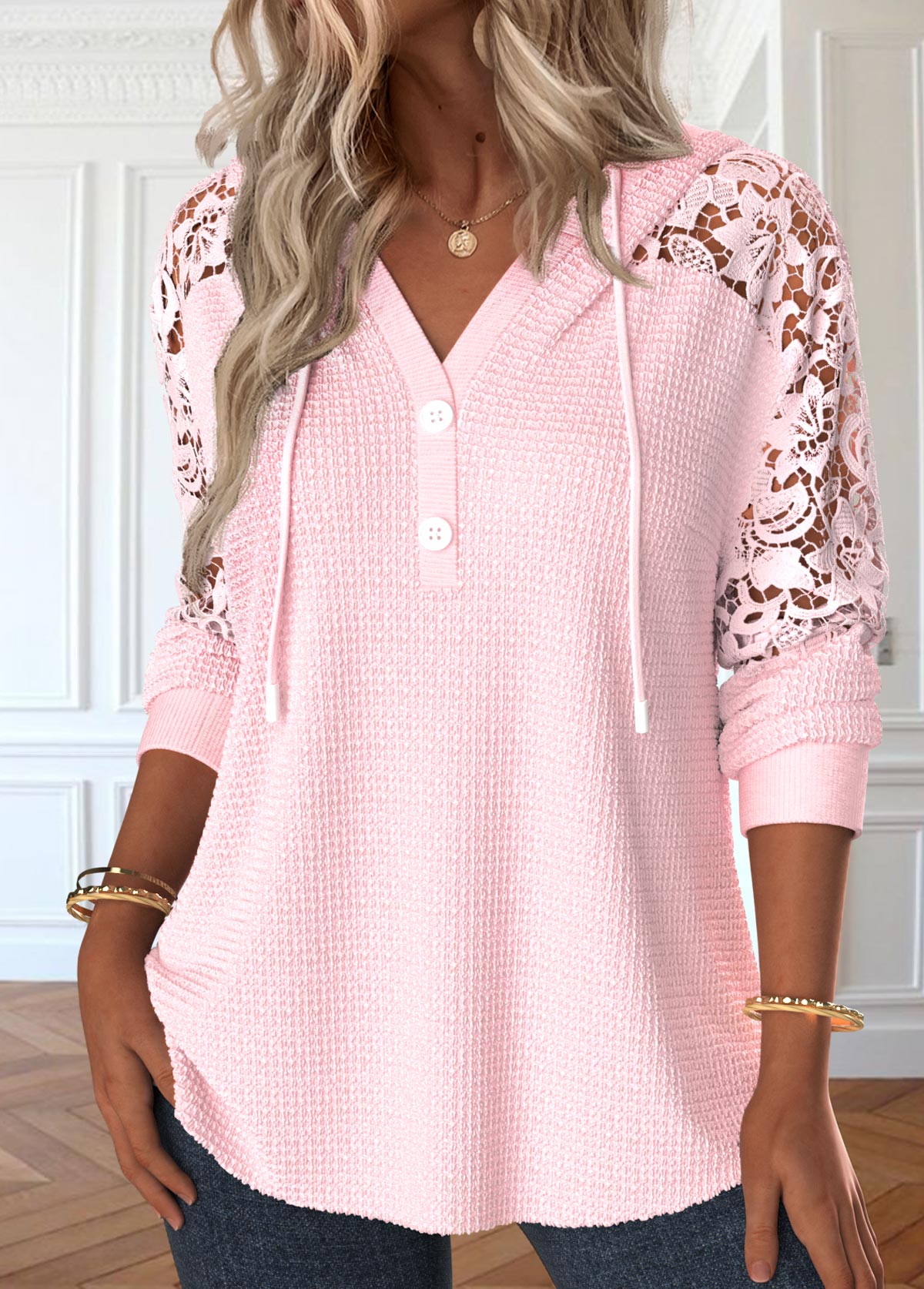 Light Pink Lace Long Sleeve Hoodie | picture 