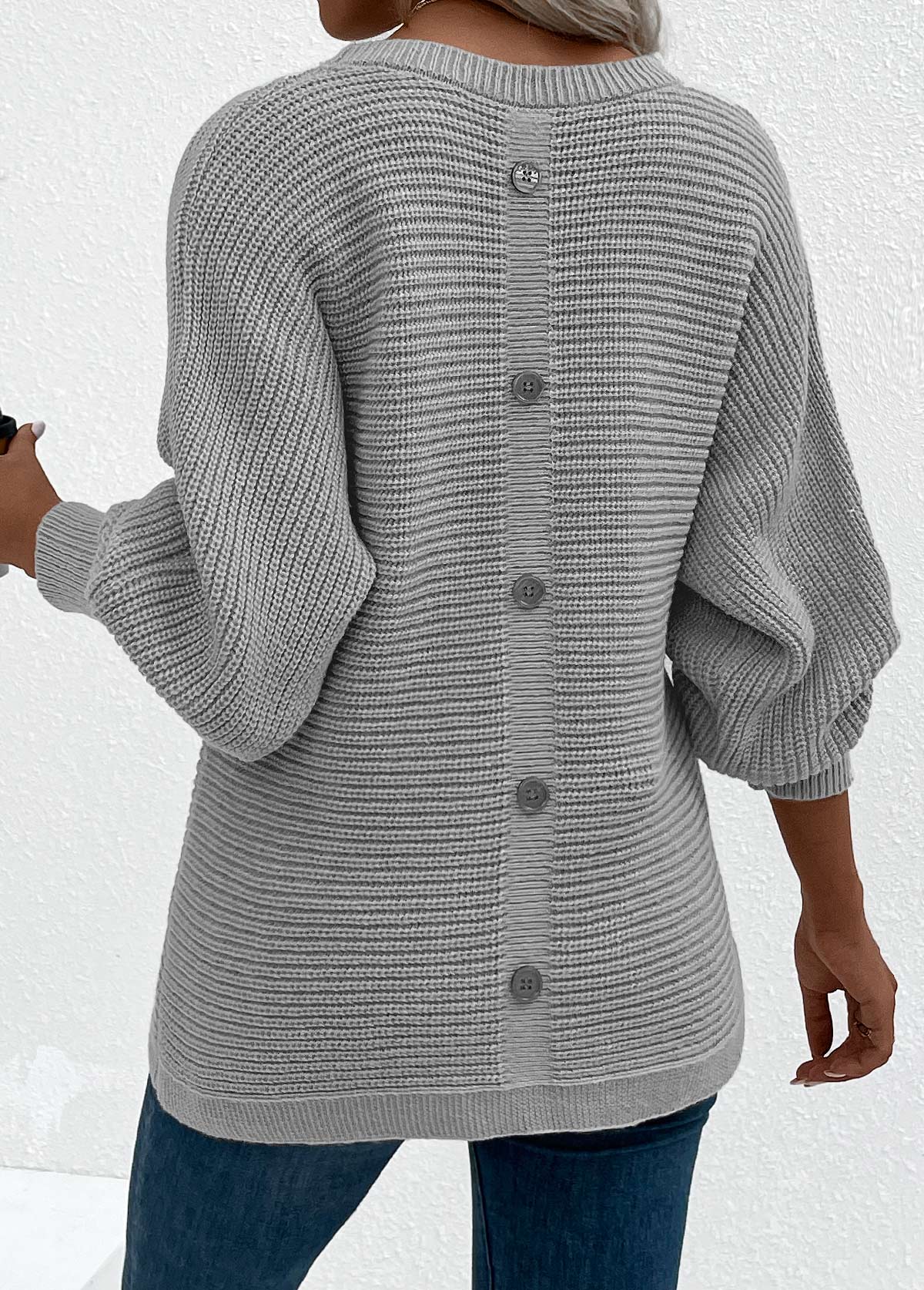 Grey Tummy Coverage Long Sleeve Round Neck Sweater | picture 