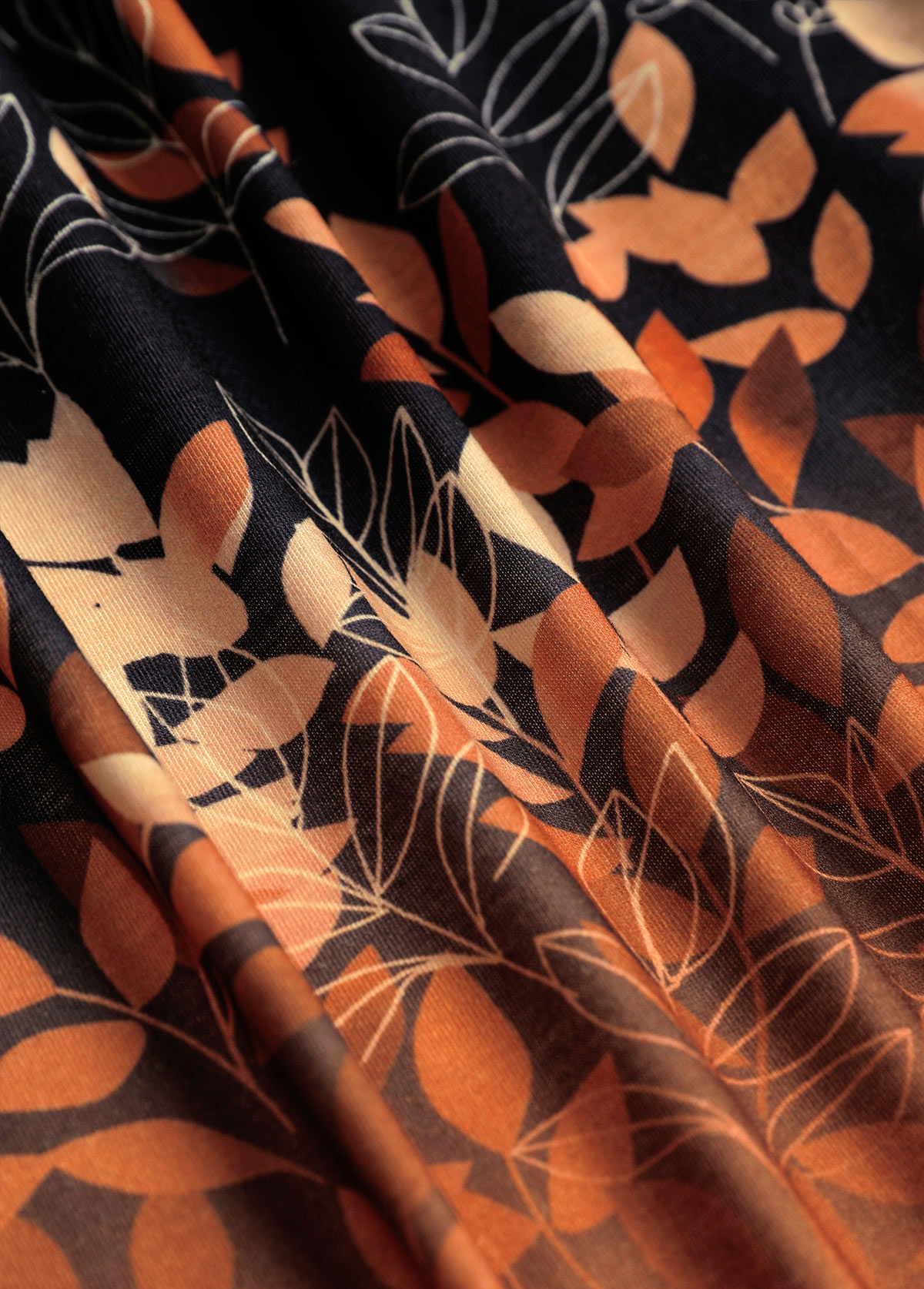 Black Ruffle Plus Size Leaf Print Light Cardigan | picture 