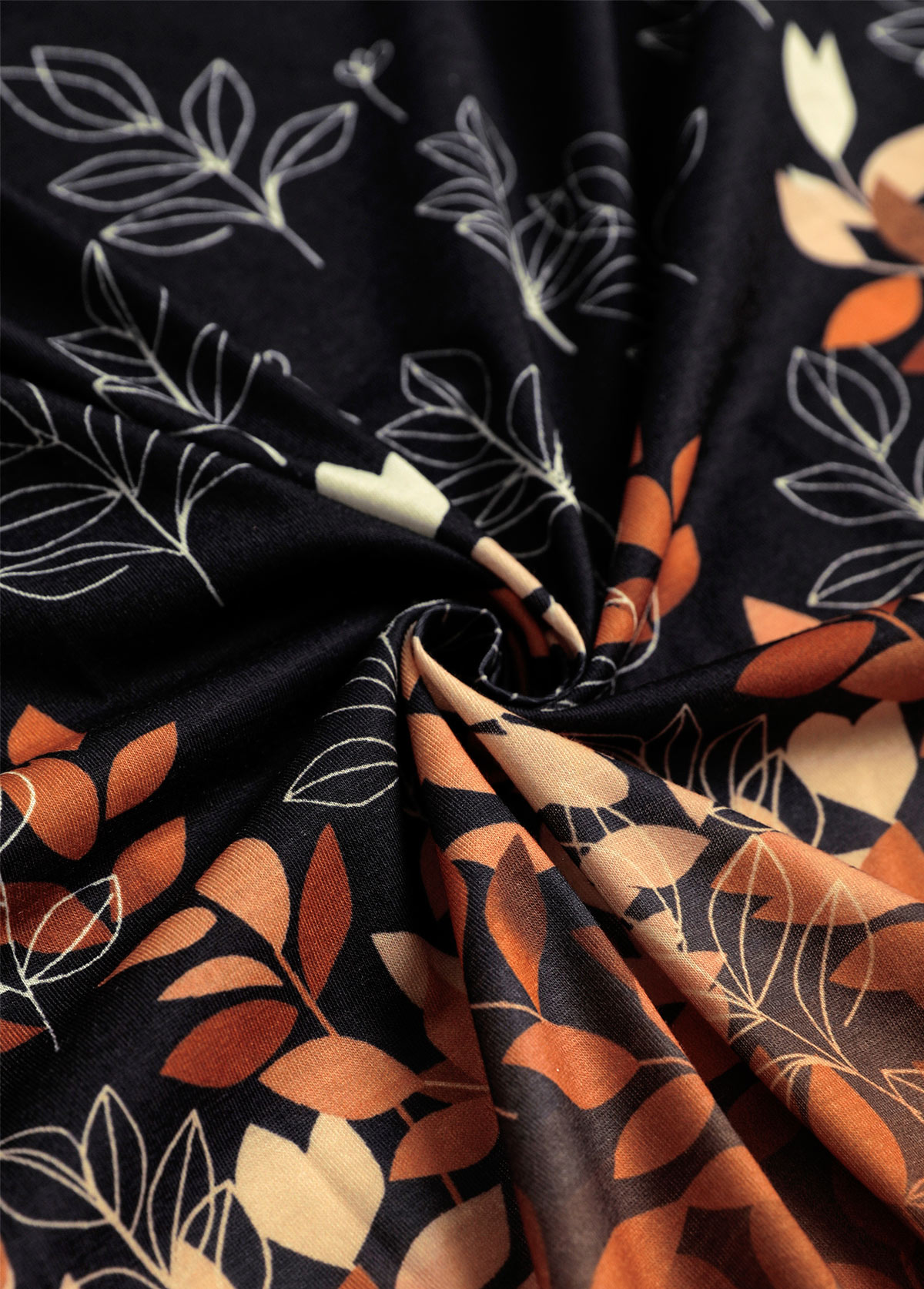 Black Ruffle Plus Size Leaf Print Light Cardigan | picture 