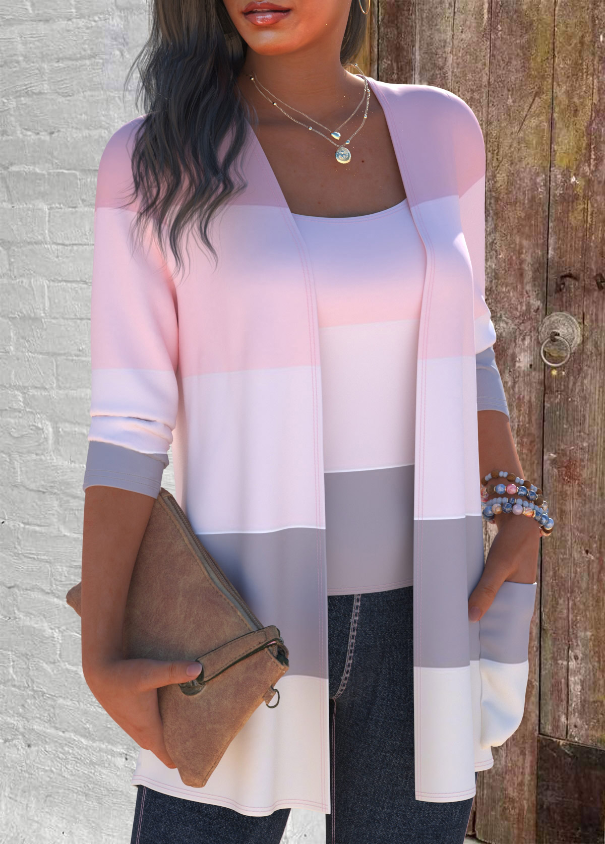 Plus Size Pink Two Piece Cardigan  and Tank Top | picture 