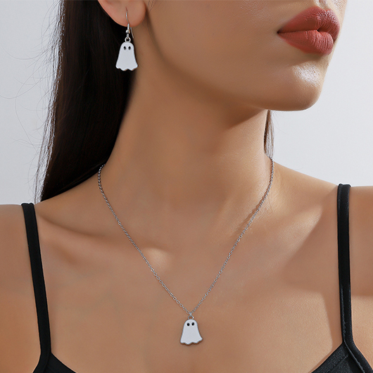 Halloween White Metal Earrings and Necklace | picture 