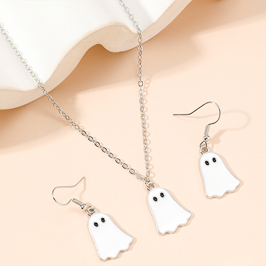 Halloween White Metal Earrings and Necklace | picture 