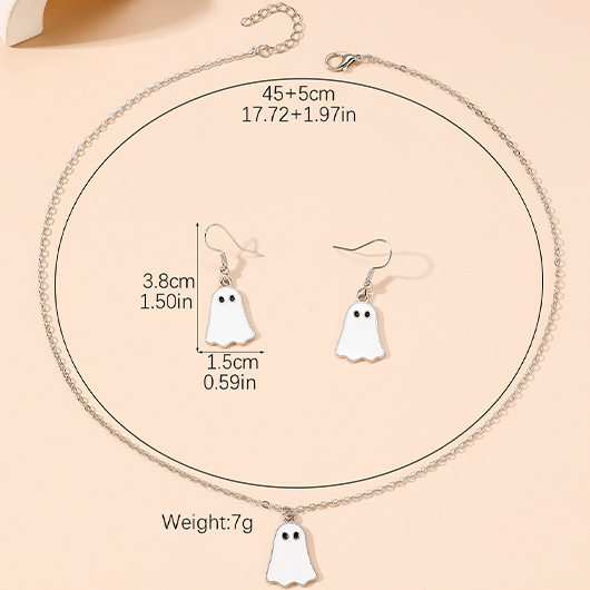 Halloween White Metal Earrings and Necklace | picture 