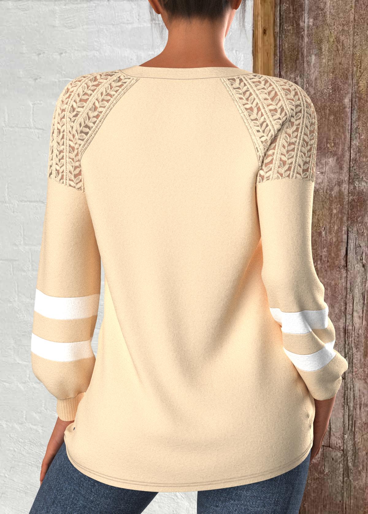 Halloween Light Camel Patchwork Long Sleeve Round Neck Sweatshirt | picture 