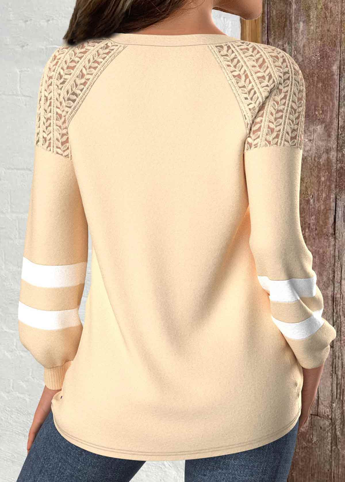 Halloween Light Camel Patchwork Long Sleeve Round Neck Sweatshirt | picture 