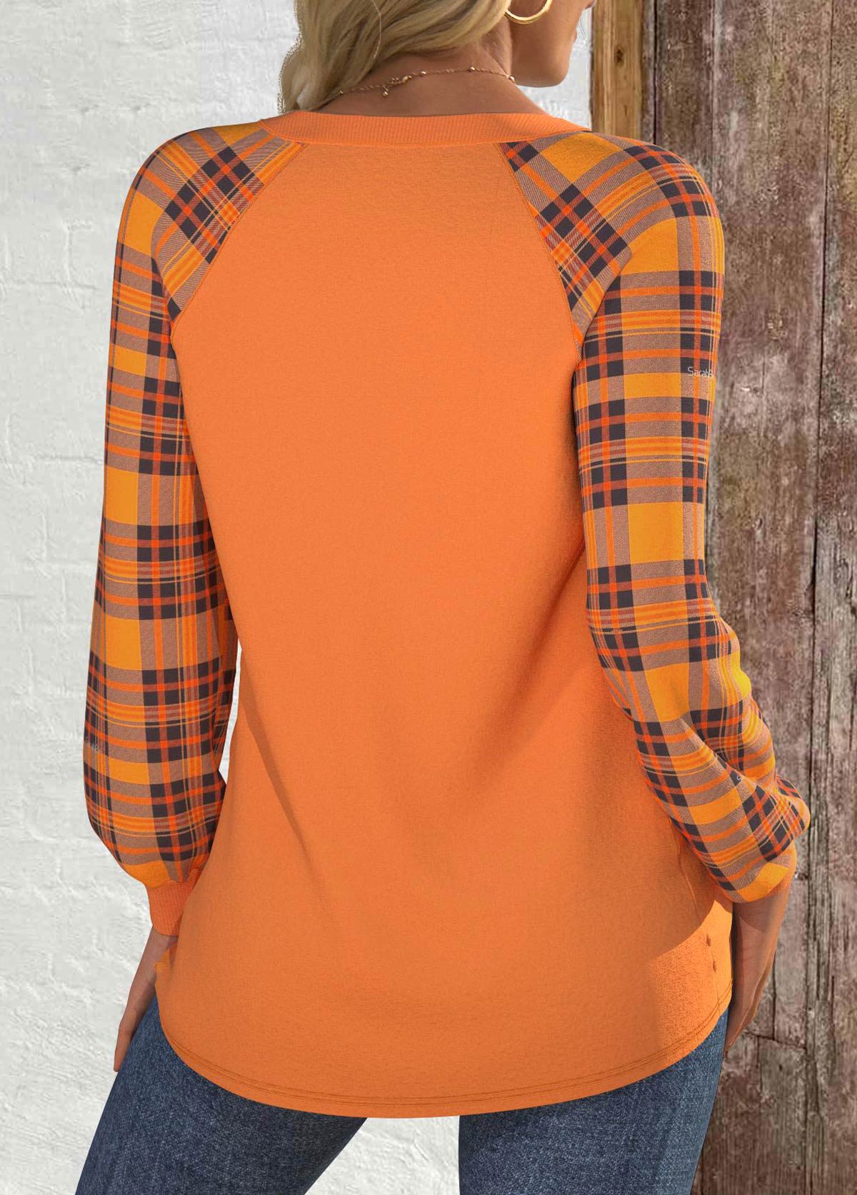 Halloween Orange Patchwork Plus Size Long Sleeve Sweatshirt | picture 