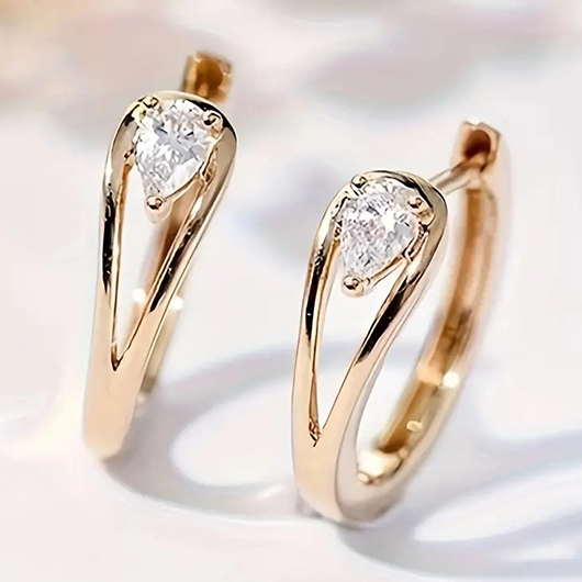 Gold Alloy Detail Rhinestone Round Earrings | picture 