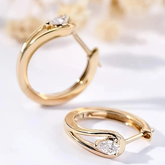 Gold Alloy Detail Rhinestone Round Earrings | picture 