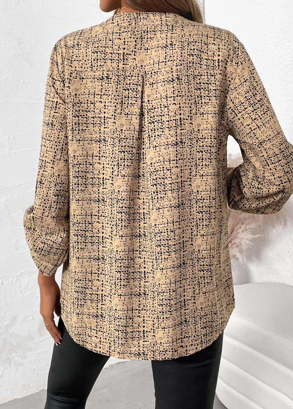 Plus Size Light Camel Button Graffiti Print Shirt | picture 