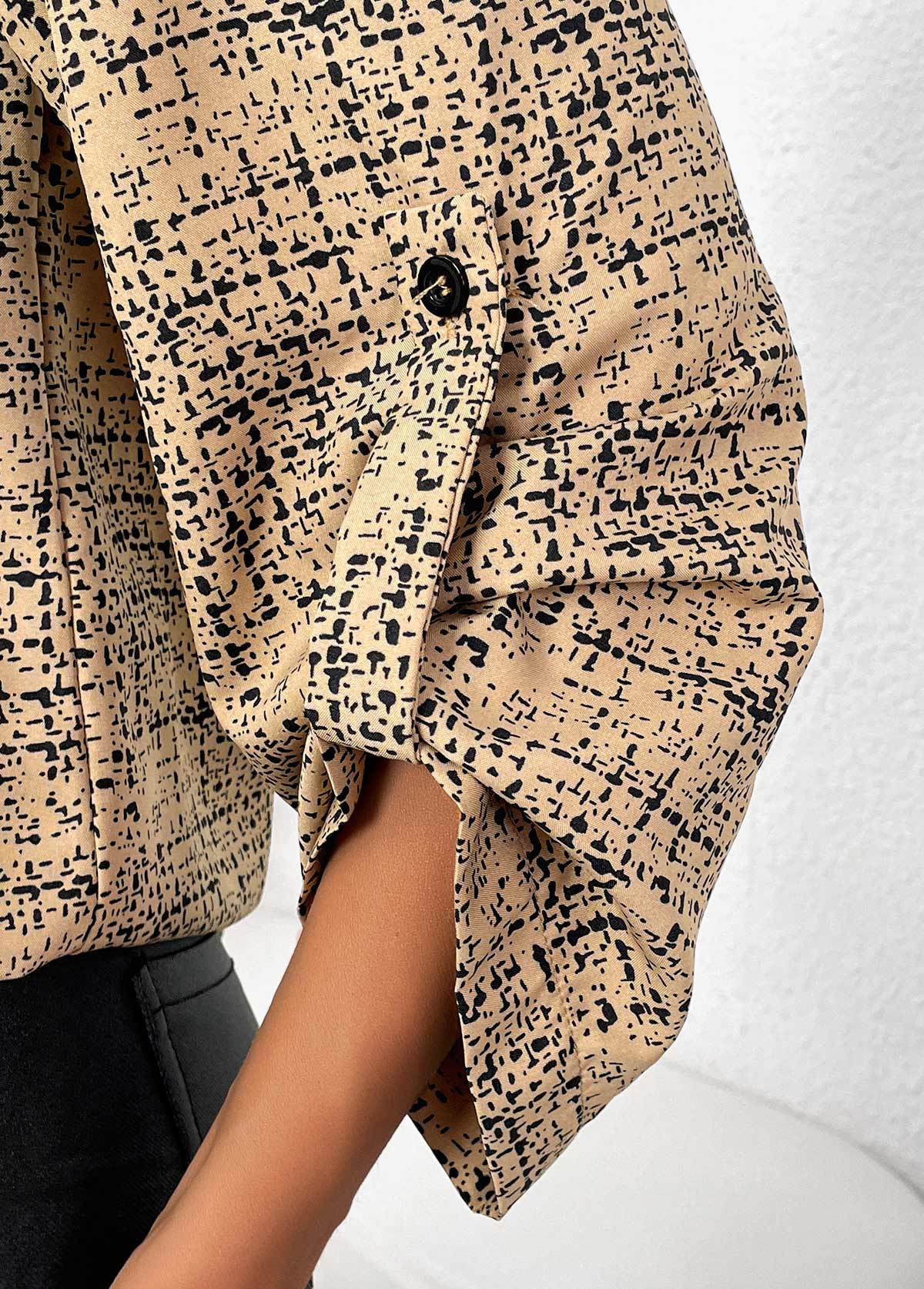 Plus Size Light Camel Button Graffiti Print Shirt | picture 