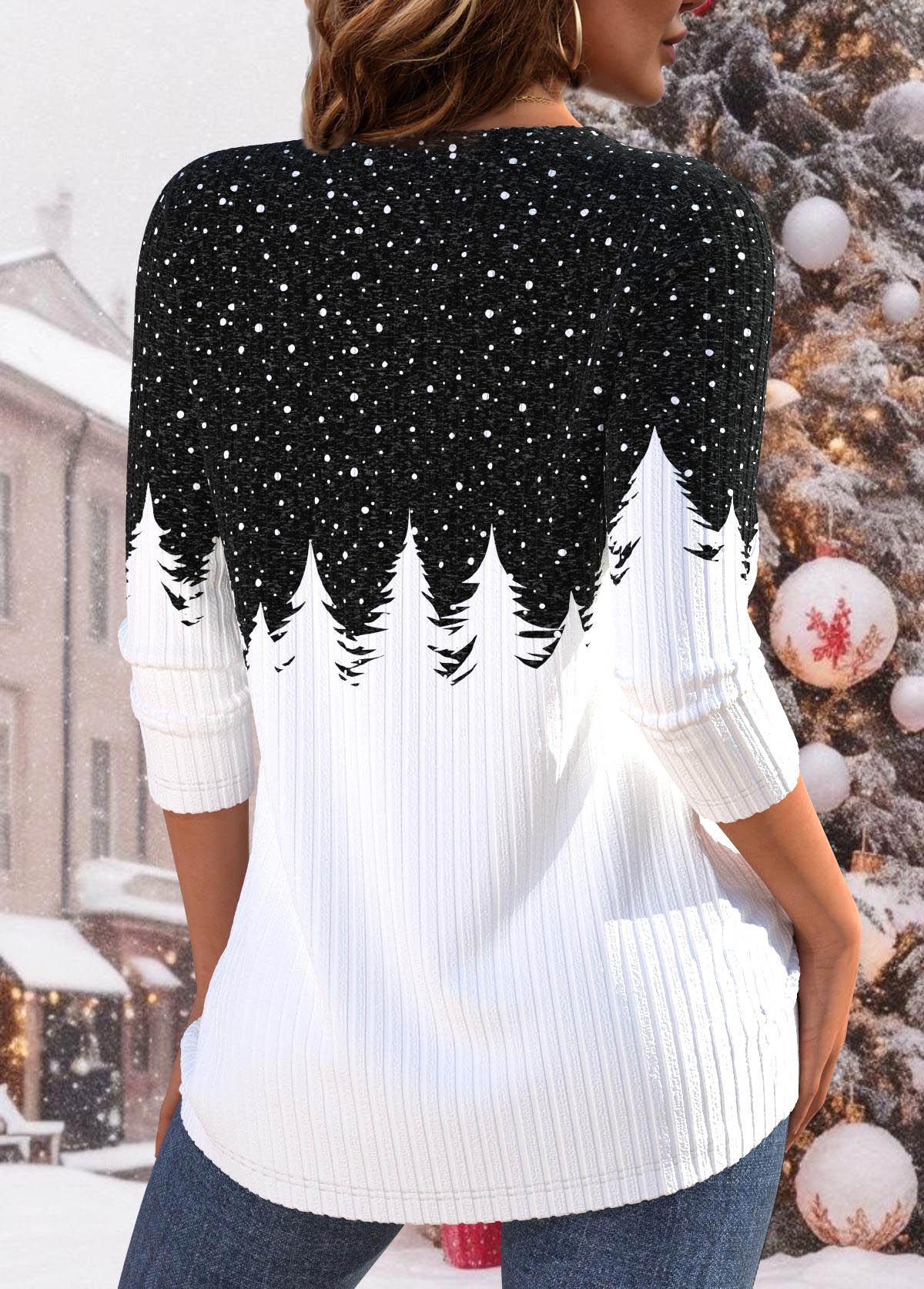 Christmas White Criss Cross Long Sleeve T Shirt | picture 