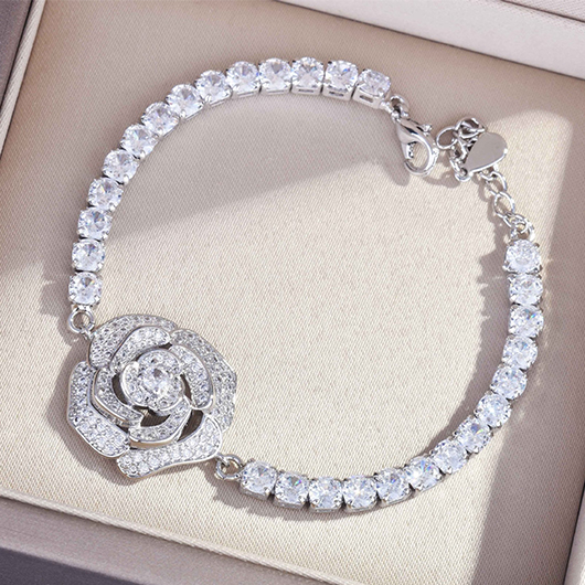 Silver Hollow Rose Design Copper Bracelet USD 19.98