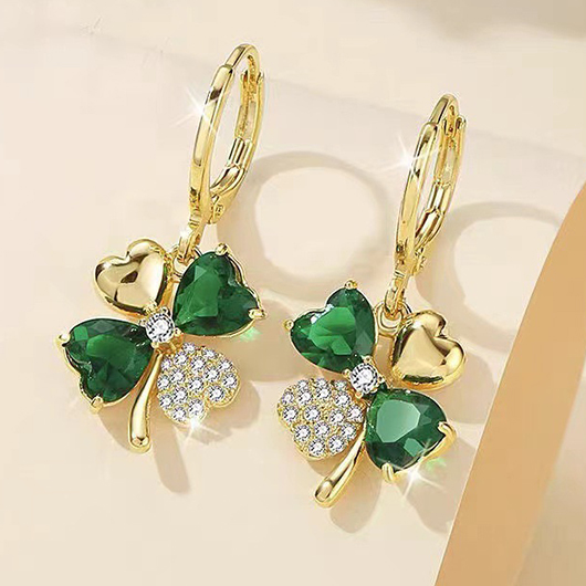 Green Four Leaf Clover Alloy Earrings | picture 