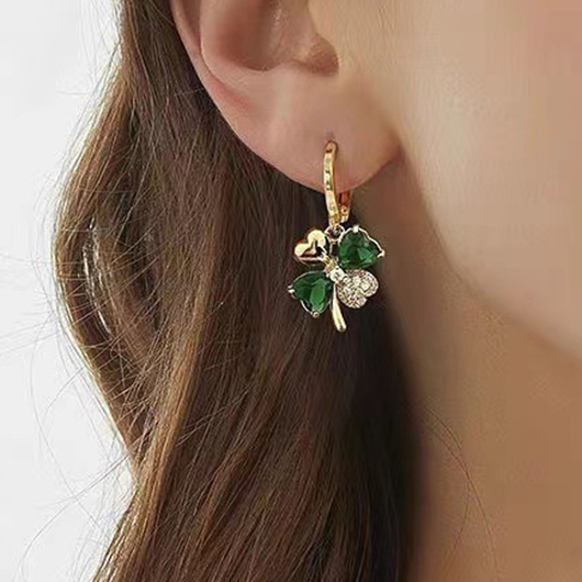 Green Four Leaf Clover Alloy Earrings | picture 