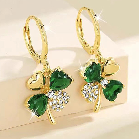 Green Four Leaf Clover Alloy Earrings | picture 