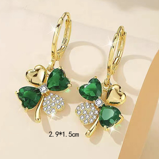 Green Four Leaf Clover Alloy Earrings | picture 