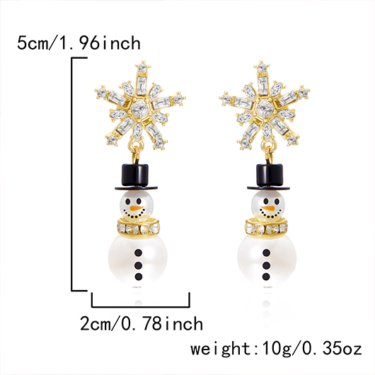 Christmas Golden Alloy Pearl Snowman Earrings | picture 