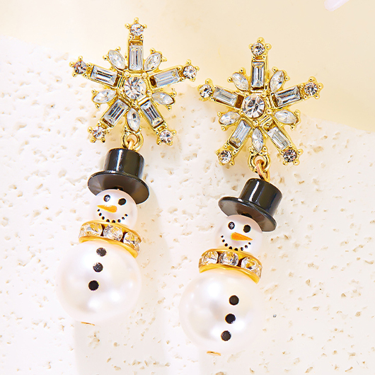 Christmas Golden Alloy Pearl Snowman Earrings | picture 