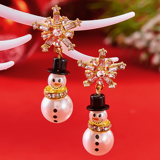 Christmas Golden Alloy Pearl Snowman Earrings | picture 