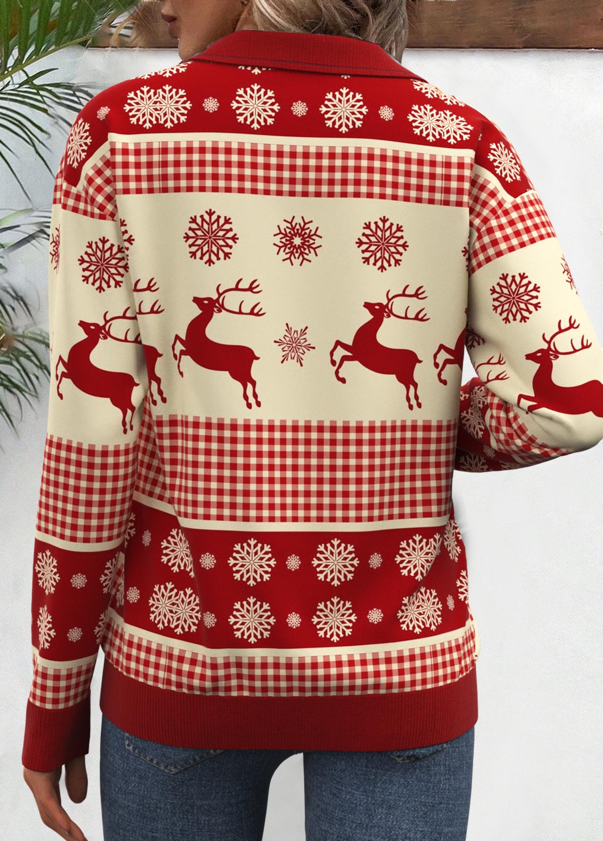 Christmas Wine Red Zipper Long Sleeve Sweatshirt | picture 