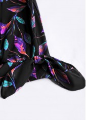 Asymmetry High Waisted Leaf Print Black Tankini Set | thumb picture 