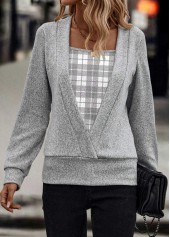 Light Grey Marl Fake 2in1 Plaid Long Sleeve Sweatshirt | thumb picture 