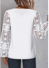 White Patchwork Plus Size Long Sleeve Asymmetrical Neck Blouse
