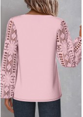 Light Pink Lace Long Sleeve Asymmetrical Neck Blouse | thumb picture 