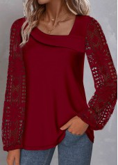 Wine Red Lace Plus Size Long Sleeve Blouse | thumb picture 