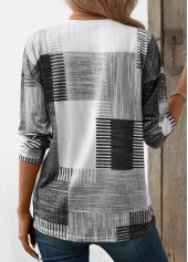 Grey Patchwork Geometric Print Long Sleeve T Shirt | thumb picture 