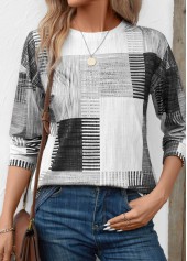 Grey Patchwork Geometric Print Long Sleeve T Shirt | thumb picture 
