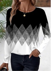Plus Size Black Patchwork Geometric Print T Shirt | thumb picture 